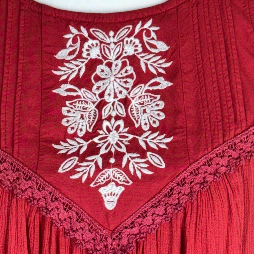 Hollister Red Lace Trim Mini Dress Large Sleeveless Boho - Picture 6 of 11